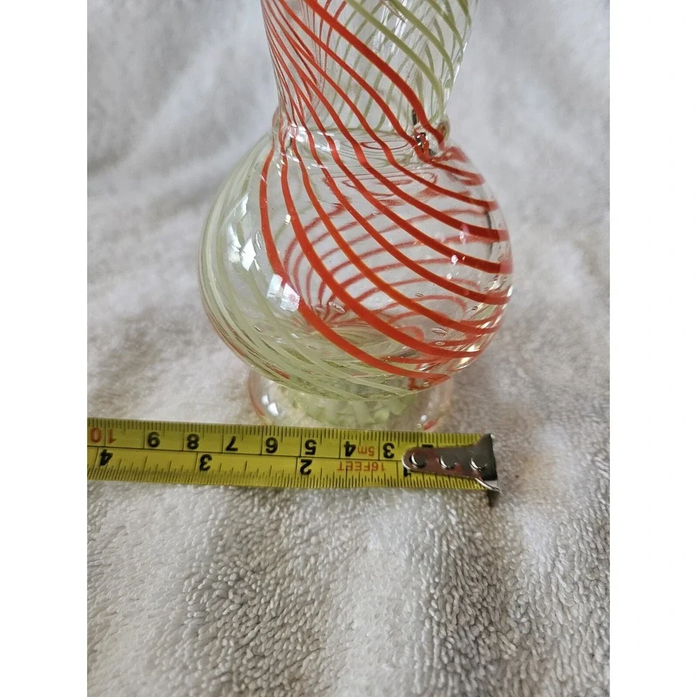 Orange Yellow Swirl Hand Blown Glass Vase 8.5 Inch Tall